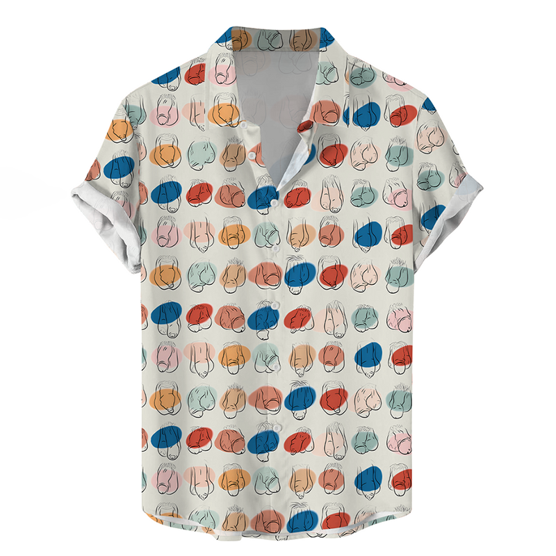 Colorful Cocks Print Casual Short Sleeve Shirt