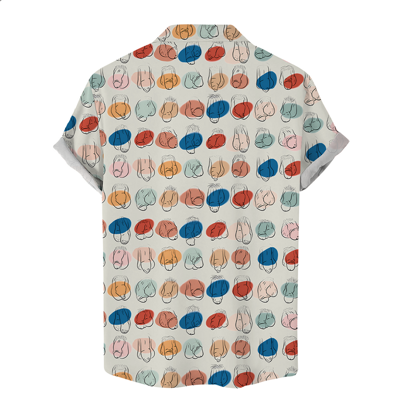 Colorful Cocks Print Casual Short Sleeve Shirt