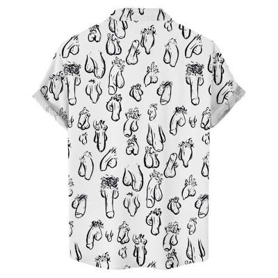 Black And White Cocks Print Casual Short Sleeved Shirt