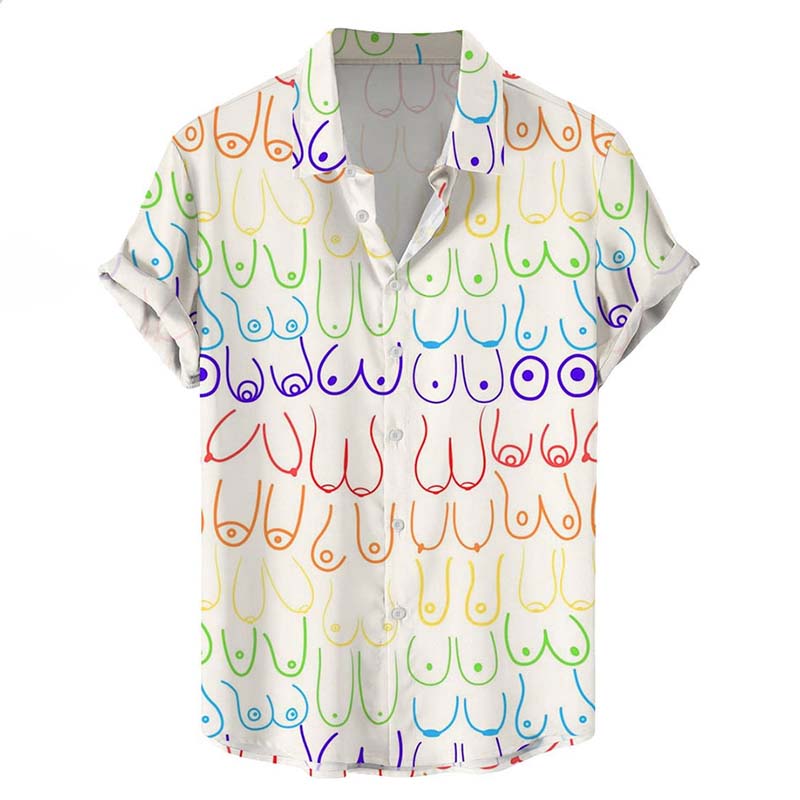 Colorful Various Shapes Of Boobs Print Casual Short Shirt