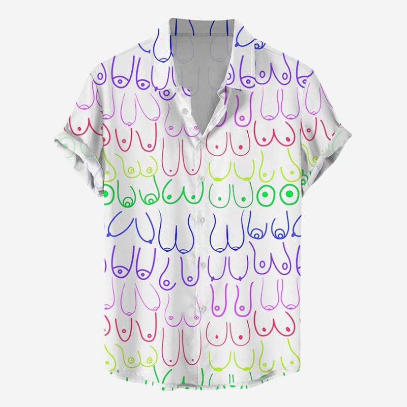 Colorful Various Shapes Of Boobs Print Casual Short Shirt