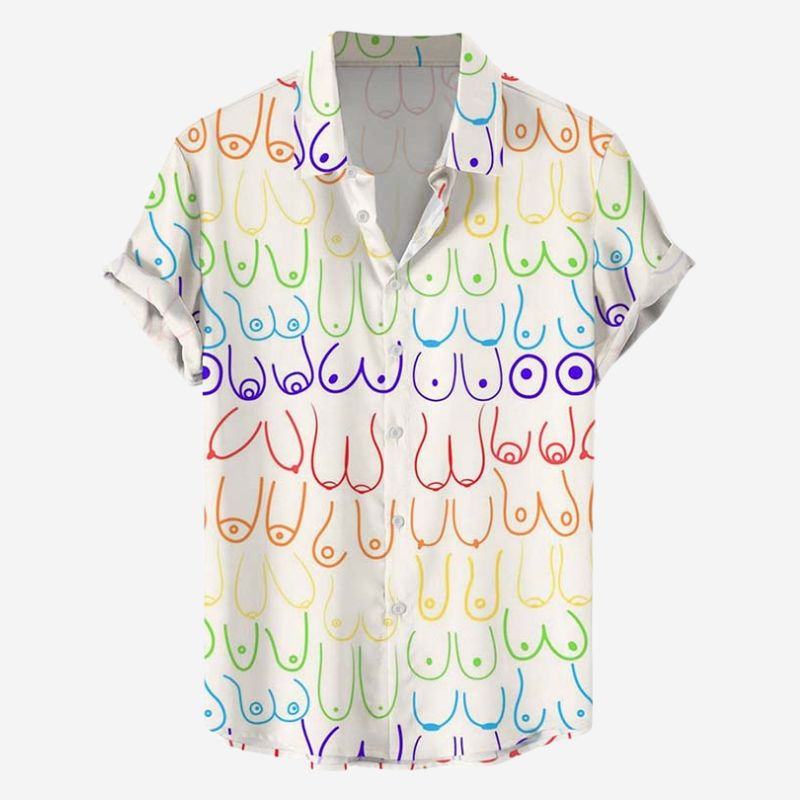 Colorful Various Shapes Of Boobs Print Casual Short Shirt