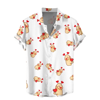Cute Cocks Print Hawaiian Shirt