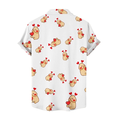 Cute Cocks Print Hawaiian Shirt