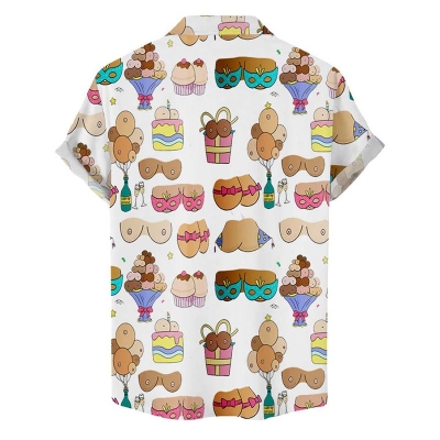 Fun Mardi Gras Boobs Printed Casual Short Sleeve Shirt