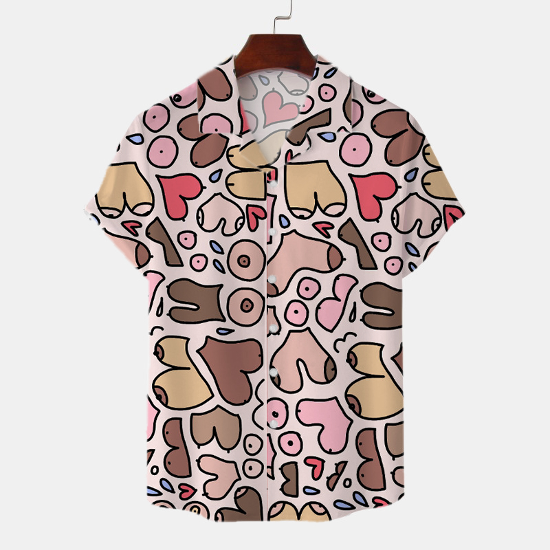 Funny Chest Print Hawaiian Shirt