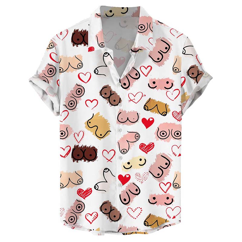 Fun Heart Boobs Print Casual Holiday Shirt