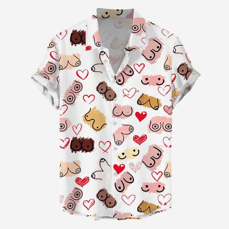 Fun Heart Boobs Print Casual Holiday Shirt