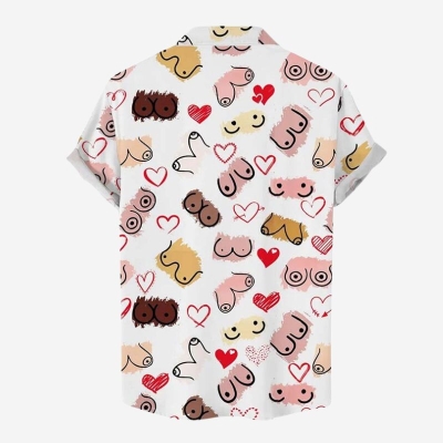 Fun Heart Boobs Print Casual Holiday Shirt