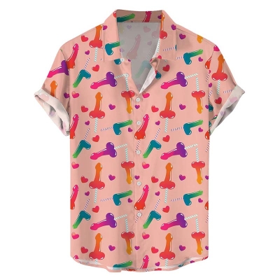 Fun Cock Lollipop Print Short-Sleeved Shirt