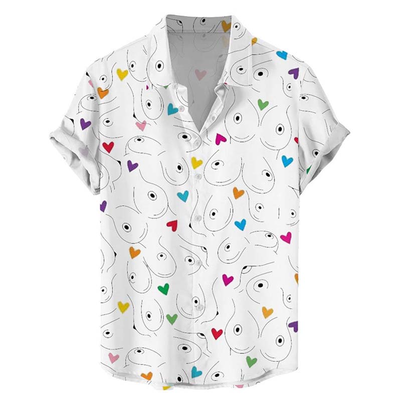 Fun Colorful Love Print Line Boobs Casual Holiday Shirt