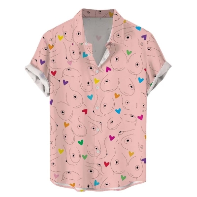 Fun Colorful Love Print Line Boobs Casual Holiday Shirt