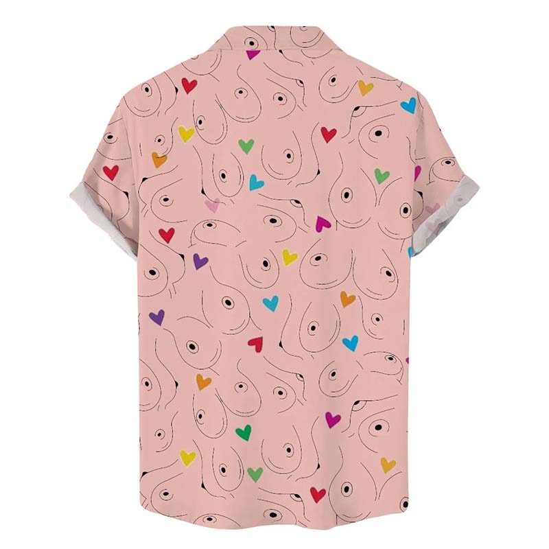 Fun Colorful Love Print Line Boobs Casual Holiday Shirt