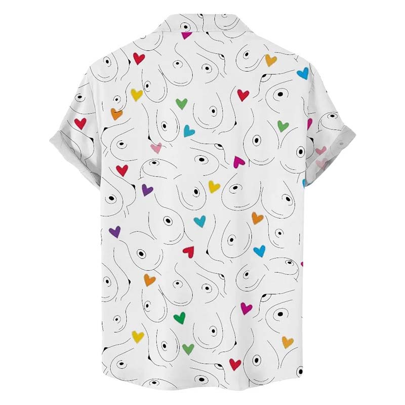 Fun Colorful Love Print Line Boobs Casual Holiday Shirt