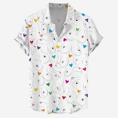 Fun Colorful Love Print Line Boobs Casual Holiday Shirt