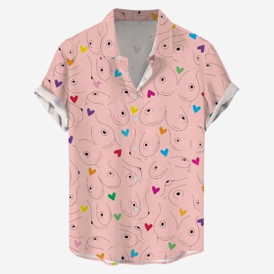 Fun Colorful Love Print Line Boobs Casual Holiday Shirt