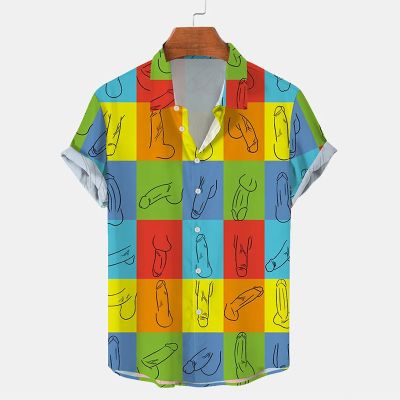 Colorful Plaid And Cocks Print Hawaiian Shirt