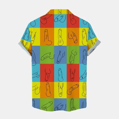 Colorful Plaid And Cocks Print Hawaiian Shirt