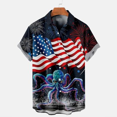Octopus And American Flag Hawaiian Shirt