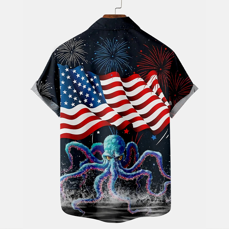 Octopus And American Flag Hawaiian Shirt