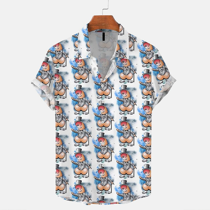 Funny Mr Cocks Print Hawaiian Shirt