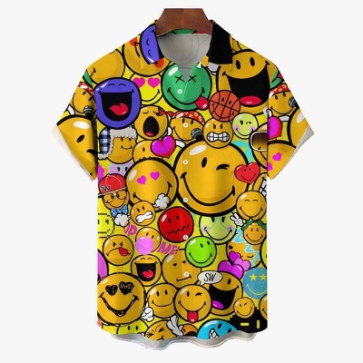 Casual Expression Smiley Print Short Sleeved Shirt