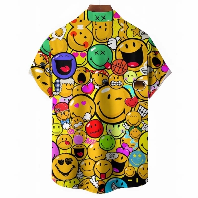 Casual Expression Smiley Print Short Sleeved Shirt
