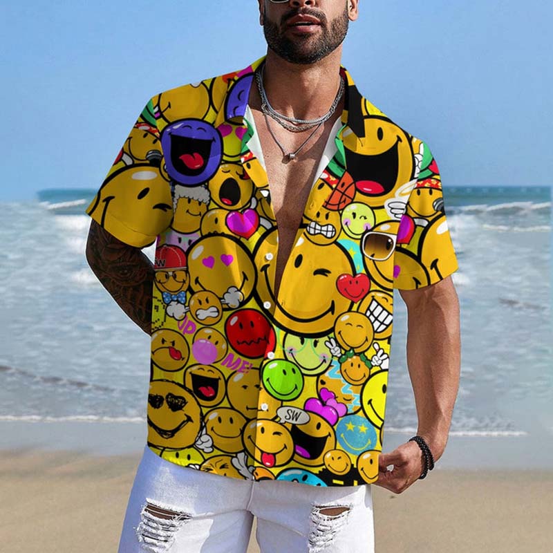 Casual Expression Smiley Print Short Sleeved Shirt