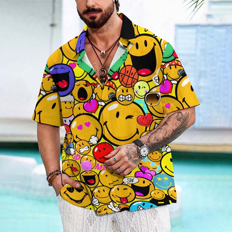 Casual Expression Smiley Print Short Sleeved Shirt