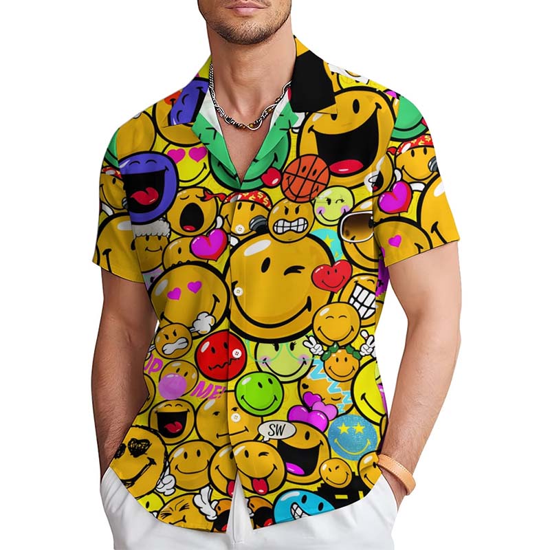 Casual Expression Smiley Print Short Sleeved Shirt