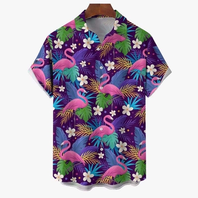 Flamingo Breast Pocket Short Sleeve Shirt