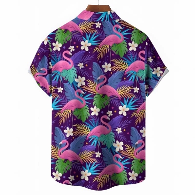 Flamingo Breast Pocket Short Sleeve Shirt