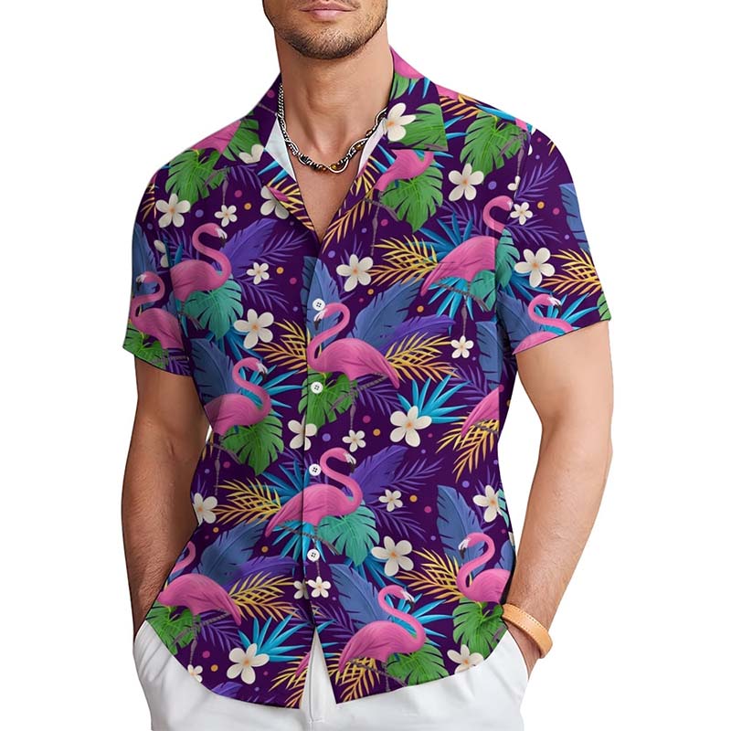 Flamingo Breast Pocket Short Sleeve Shirt