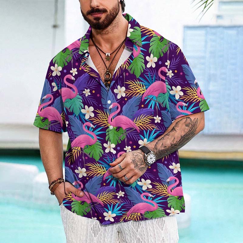 Flamingo Breast Pocket Short Sleeve Shirt