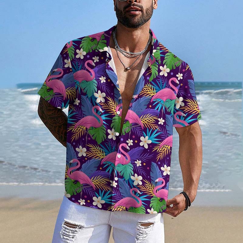 Flamingo Breast Pocket Short Sleeve Shirt