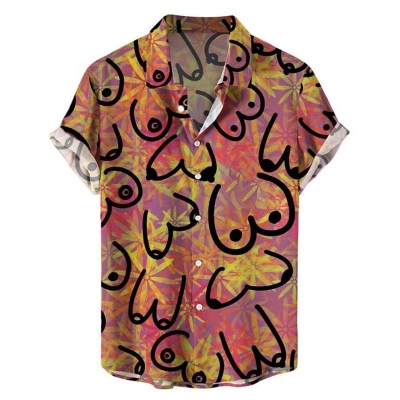 Colorful Leaves Chest Print Shirt