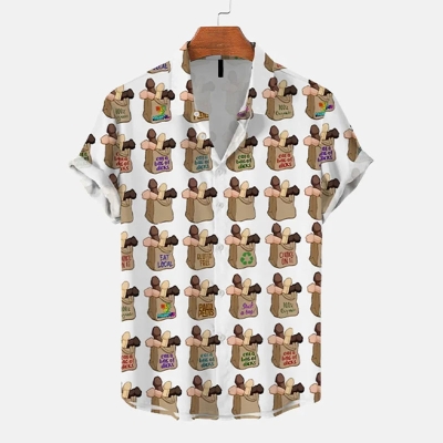 Paper Bag Stick Figure Print Hawaiian Shirt