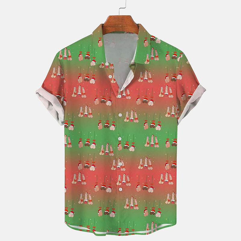 Cartoon Cocks Print Hawaiian Shirt