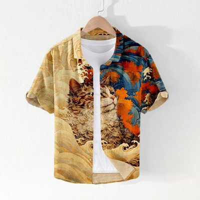 Ukiyo-e Print Linen Shirt