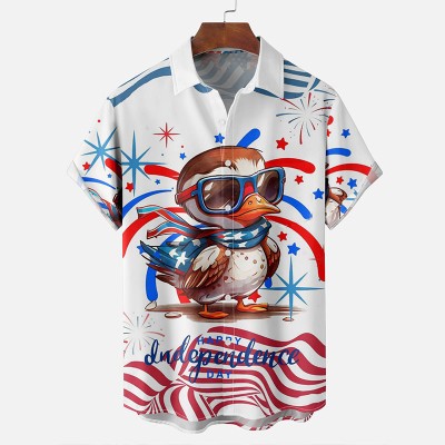 Happy Independence Day Graphic Print Hawaiian Shirt