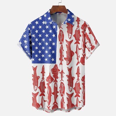 Independence Day Ocean Fish Print Hawaiian Shirt