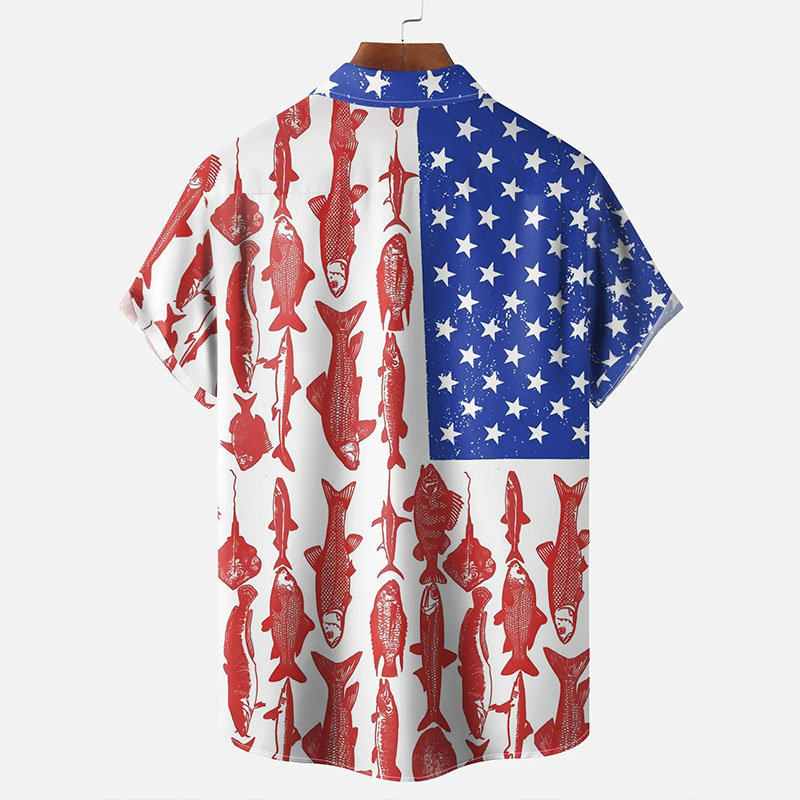 Independence Day Ocean Fish Print Hawaiian Shirt