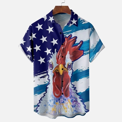 Independence Day Rooster Print Hawaiian Shirt