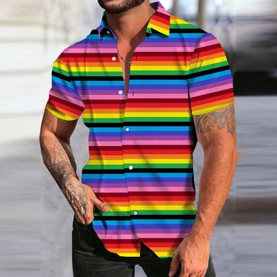 Bright Rainbow Striped Printed Linen Shirt