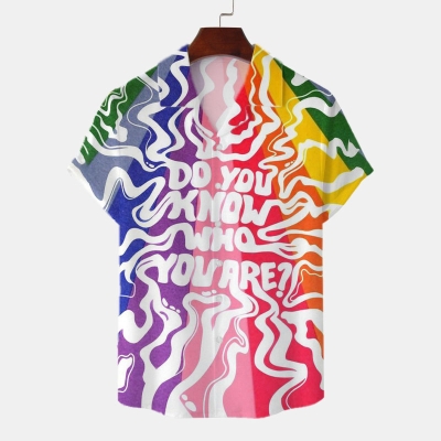 Rainbow Letter Graffiti Print Linen Shirt