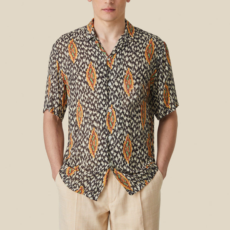 Bohemian Patterned Linen Hawaiian Shirt