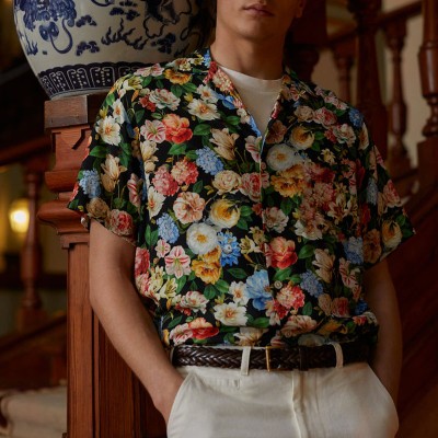 Vintage Floral Patterned Linen Hawaiian Shirt
