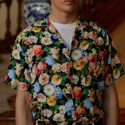 Vintage Floral Patterned Linen Hawaiian Shirt