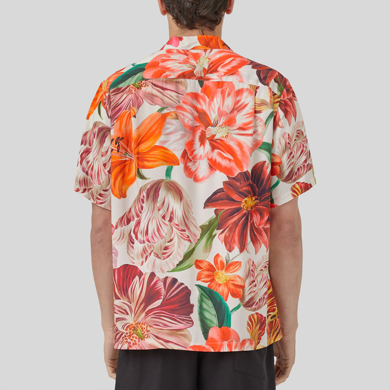 Colorful Tropical Floral Patterned Linen Hawaiian Shirt