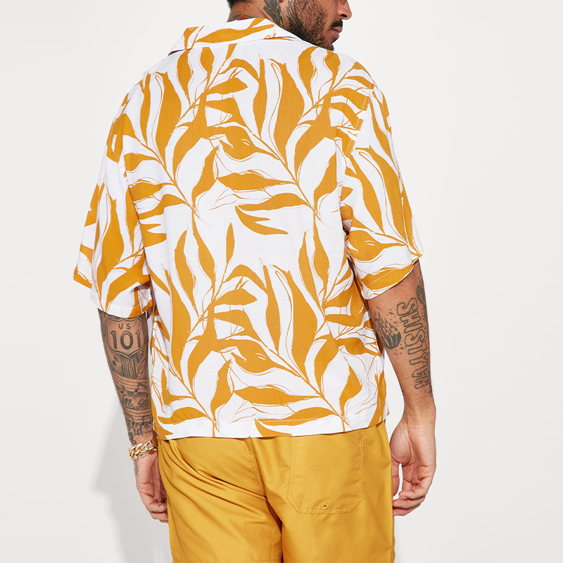 Stylish Botanical Patterned Linen Shirt
